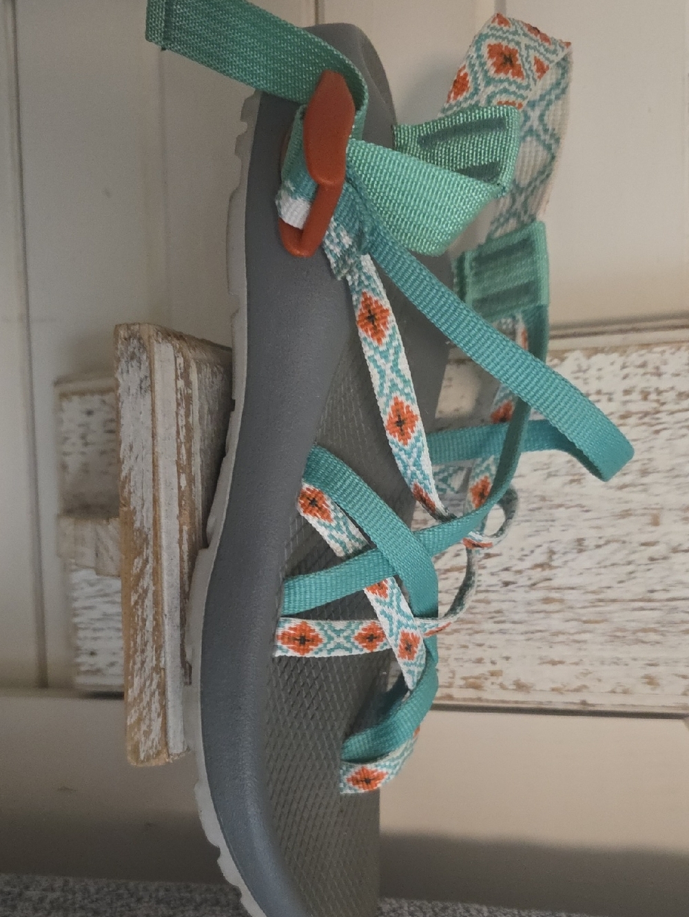 Chaco Teal and Orange Patterned Strap Sandals